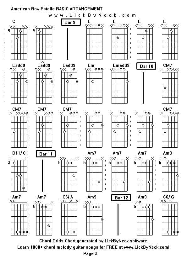 Chord Grids Chart of chord melody fingerstyle guitar song-American Boy-Estelle-BASIC ARRANGEMENT,generated by LickByNeck software.